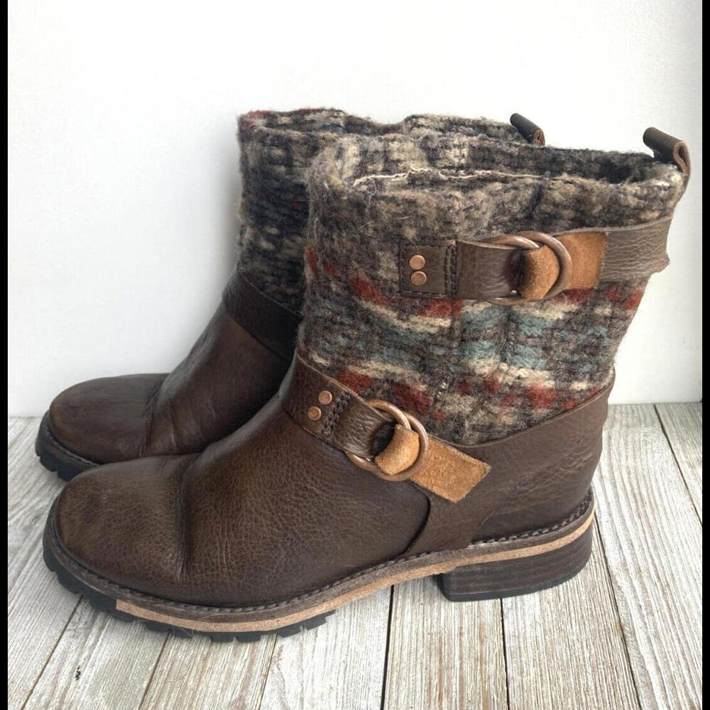 WOOLRICH BALTIMORE Harness Brown Leather Wool Boots US 8 Women's Buckle Boot